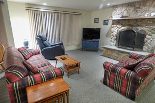 living room with tv and fireplace